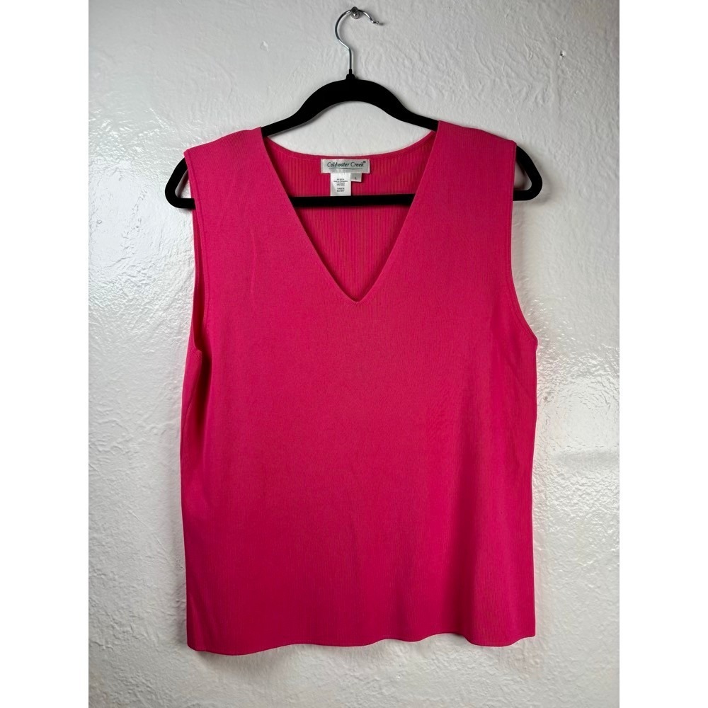 Coldwater Creek Ribbed Tank Top Knit Shell Large Pink Barbiecore Office Bright
